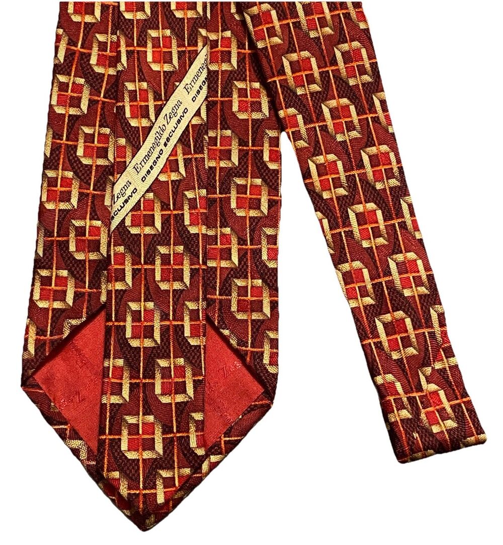 Ermenegildo Zegna Tie Necktie 100% Silk Geometric Art Deco Italy 56.5" L 3.75" W - Picture 4 of 7